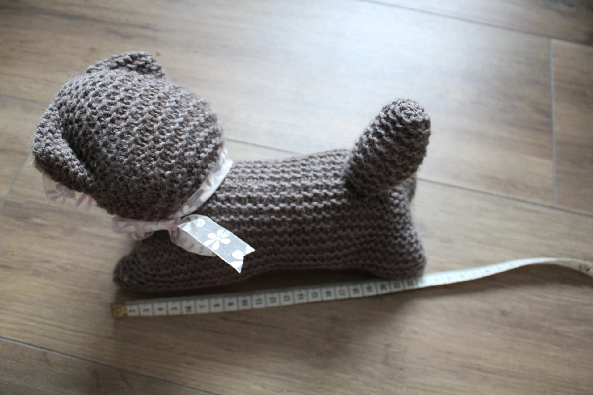 Doudou Chat en tricot fait main - Marron et Rose – photo 9